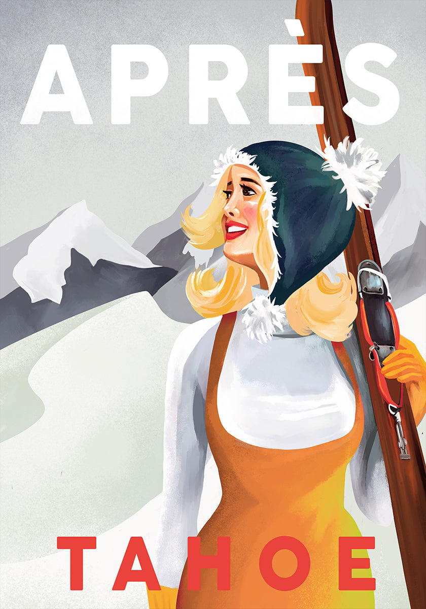 Apres Ski Lake Tahoe Poster vintage Pin Up Art