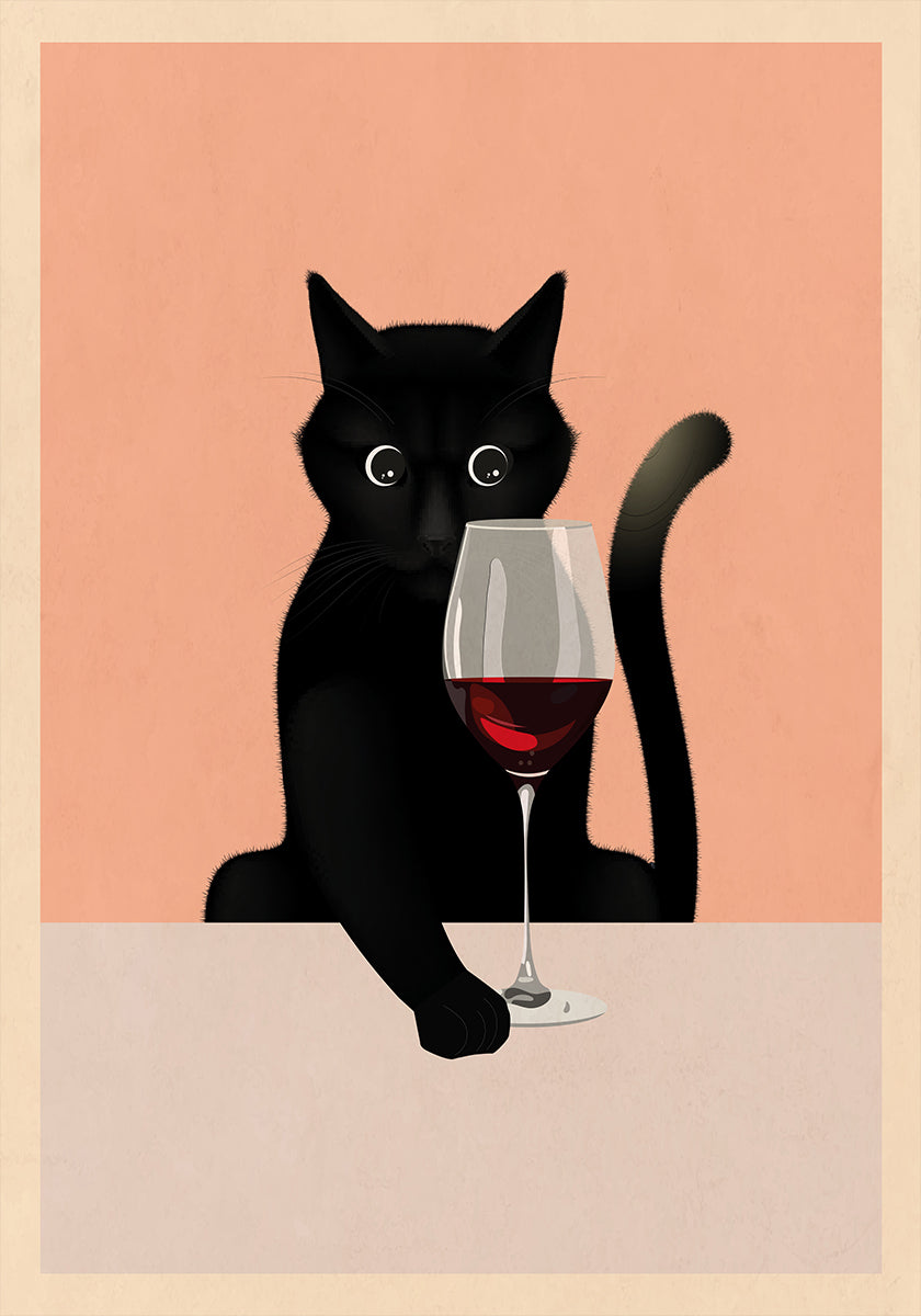 Cat &amp; Wine Plakat - Posterbox