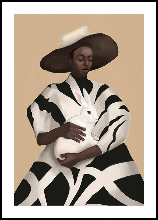 Woman In Stripes Holding a White Rabbit (NEW) - Posterbox