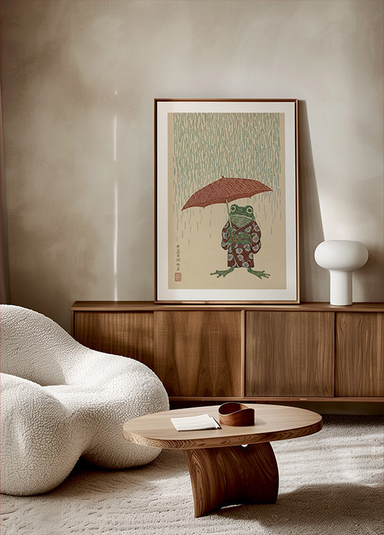 Umbrella Frog Rain Poster - Posterbox