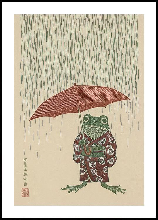Umbrella Frog Rain Poster - Posterbox