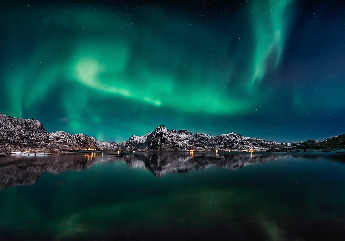 Poster con riflessi sull'aurora delle Lofoten