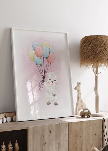 Poster di agnello carino con palloncini