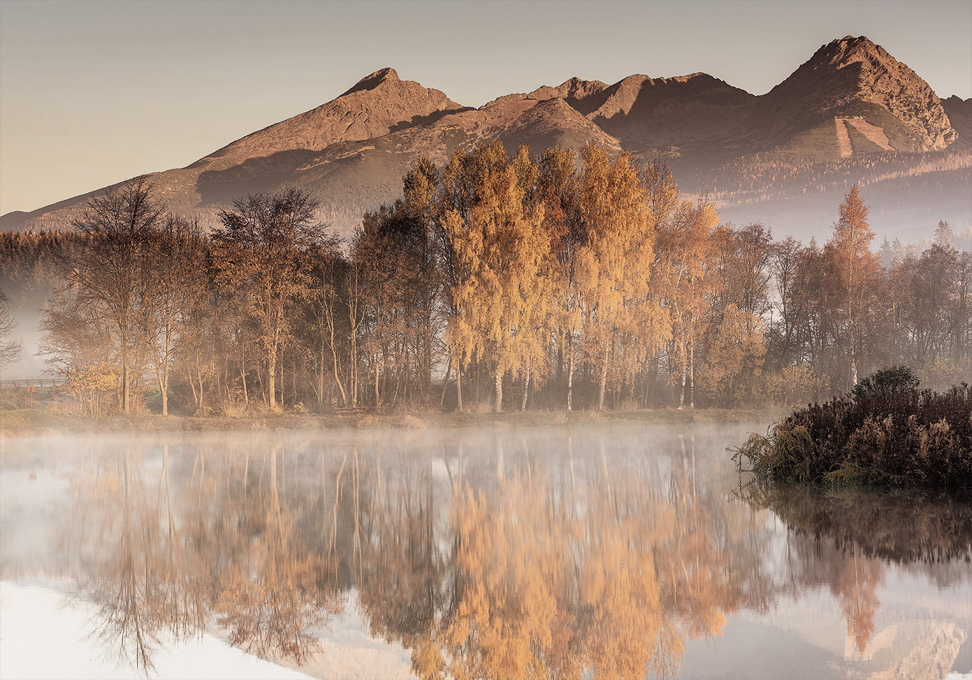 Poster di riflessione autunnale nebbiosa