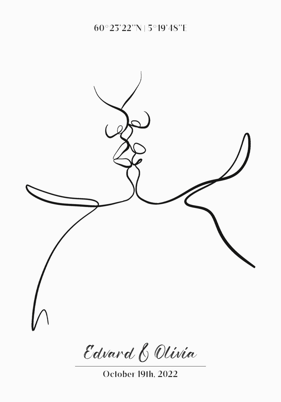Poster personalizzato di coppia che si bacia Line Art