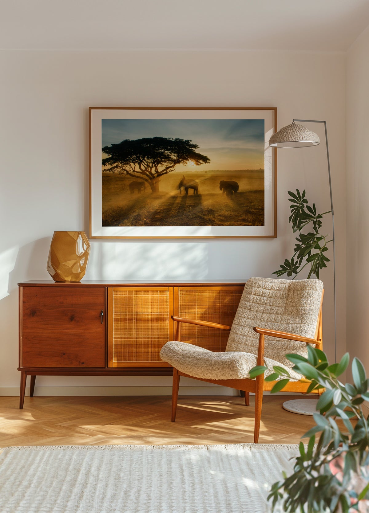 Il tramonto dorato dell'elefante