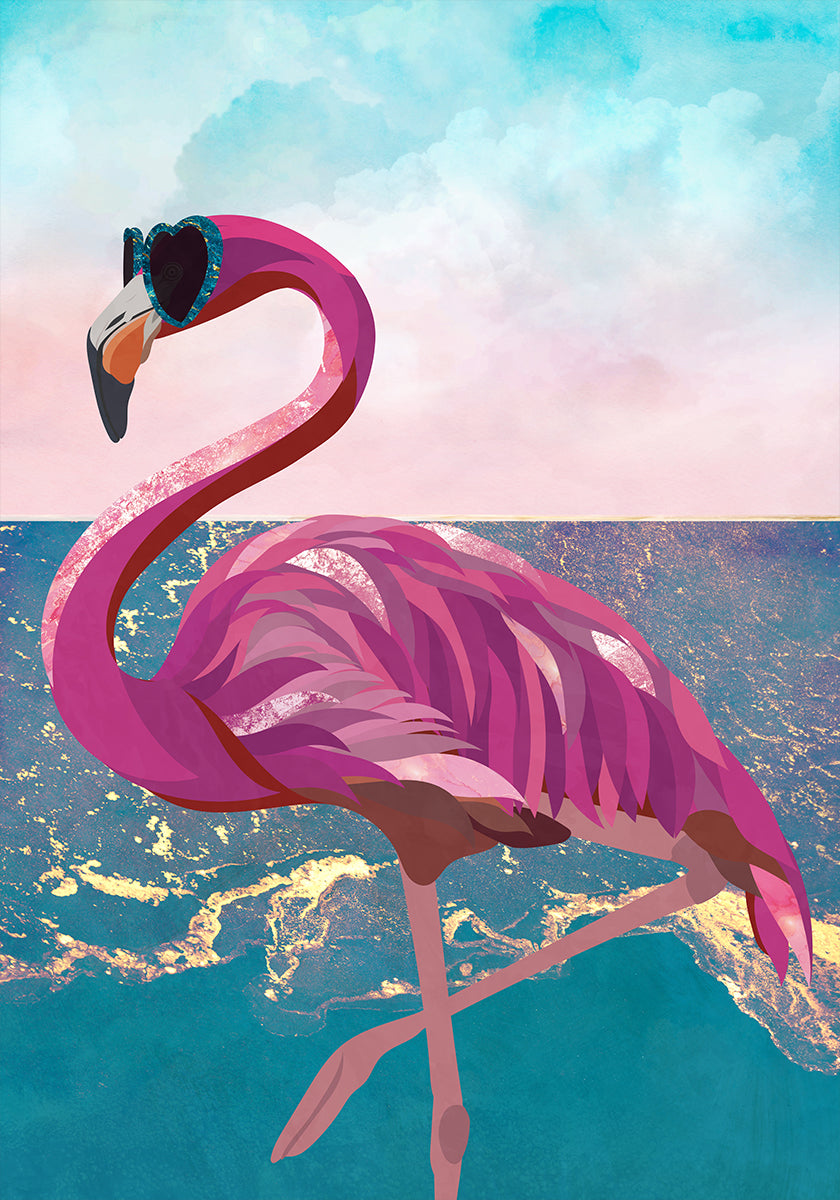 Flamingo va in spiaggia Poster