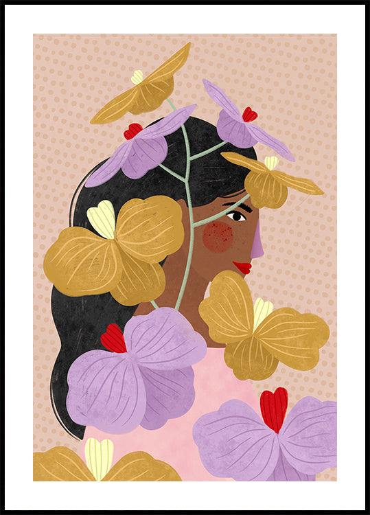 Nascosto dietro il poster di fiori gialli viola