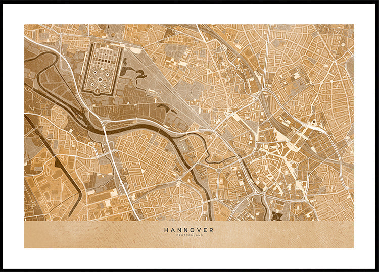 Mappa vintage seppia del centro di Hannover in Germania (NUOVO)