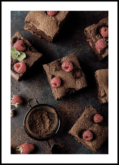 Poster di brownies al cioccolato e lamponi decadenti