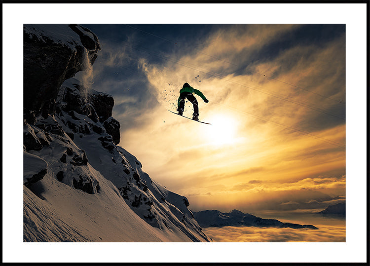 Poster di snowboard al tramonto