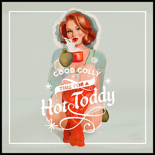 Hot Toddy Redhead Vintage Winter Cocktail Art (NUOVO)