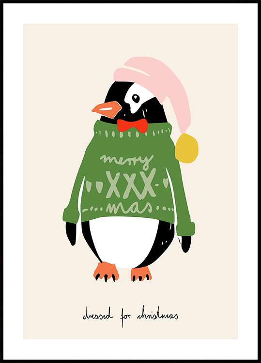 Vestito per il poster del pinguino festivo di Natale