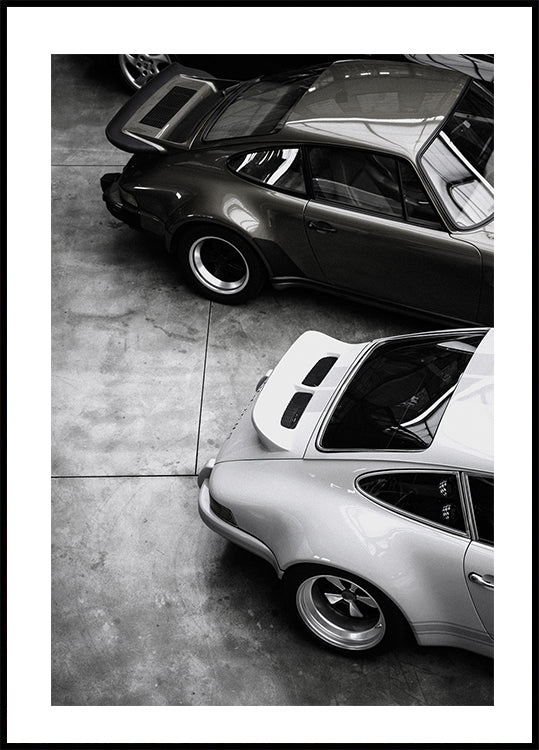 Poster Porsche classica in bianco e nero