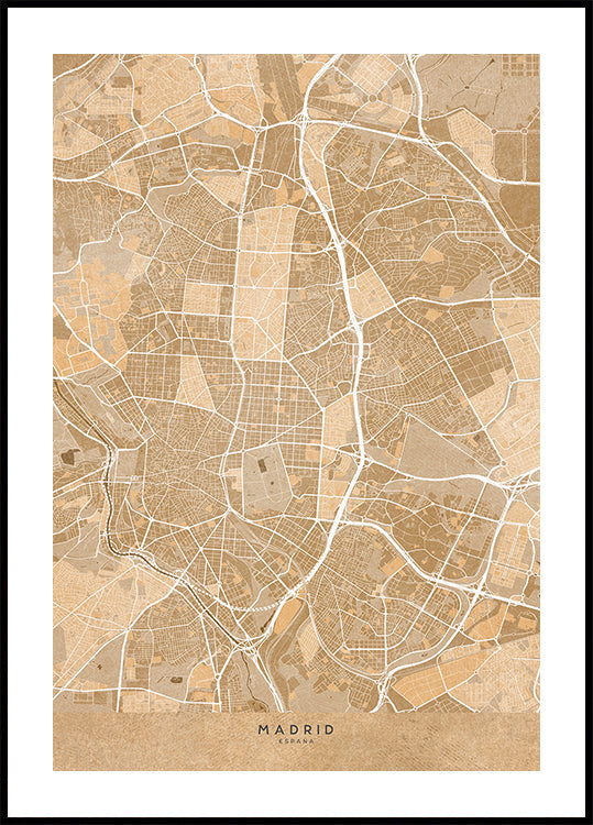 Mappa di Madrid (Spagna) in stile vintage seppia Poster