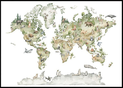 Poster mappa mondo animale