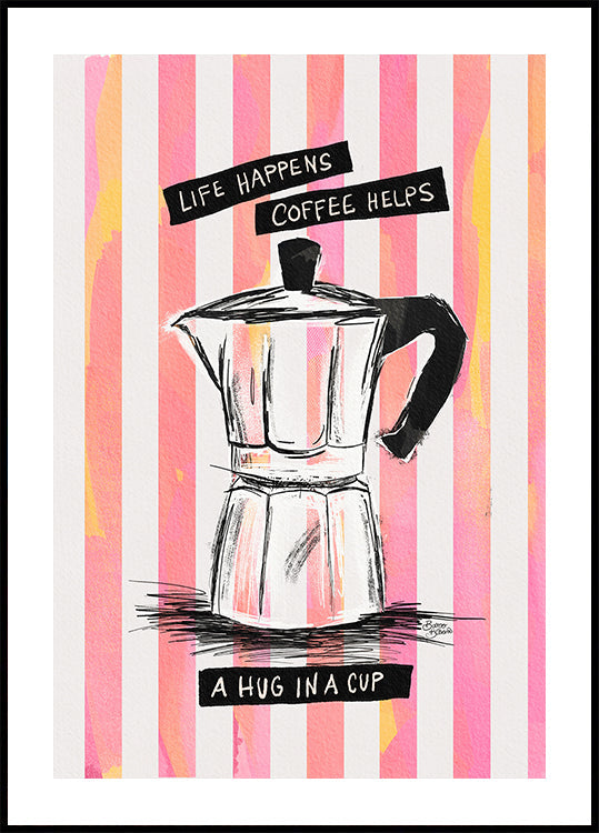 Mocca Coffee on Stripes - Poster Abbraccio in tazza
