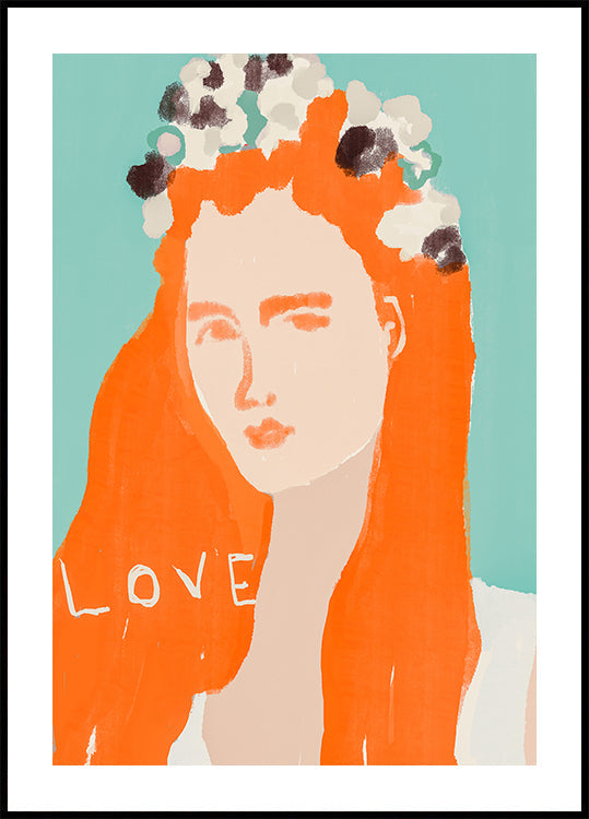 Poster Donna con capelli arancioni ornata di fiori