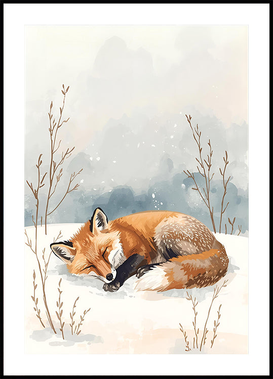Poster Schlafender Fuchs im Schnee