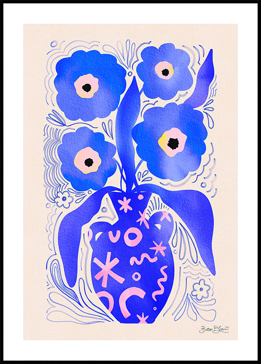 Poster di omaggio a Matisse con fiori blu