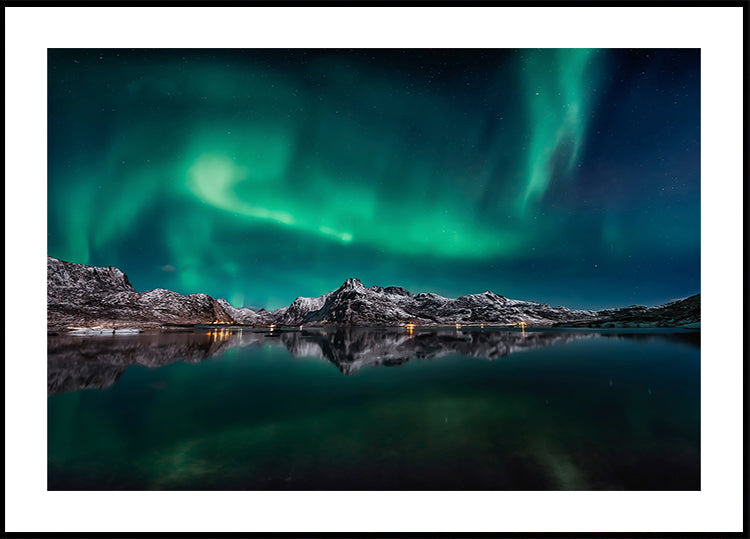 Poster con riflessi sull'aurora delle Lofoten