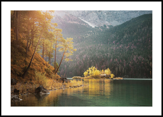 Manifesto di mattina autunnale sul lago 