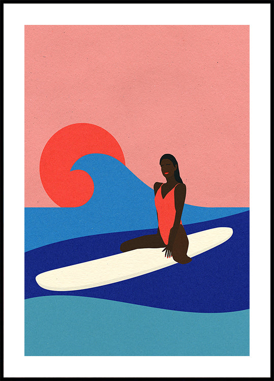 Poster di ragazza su una tavola da surf