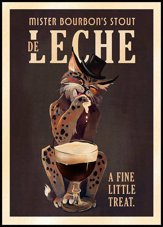 Poster artistico del gatto in stile Bourbon De Leche Guinness