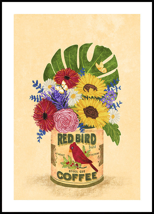 Fiori In Un Poster Di Lattina Di Caffè D'epoca
