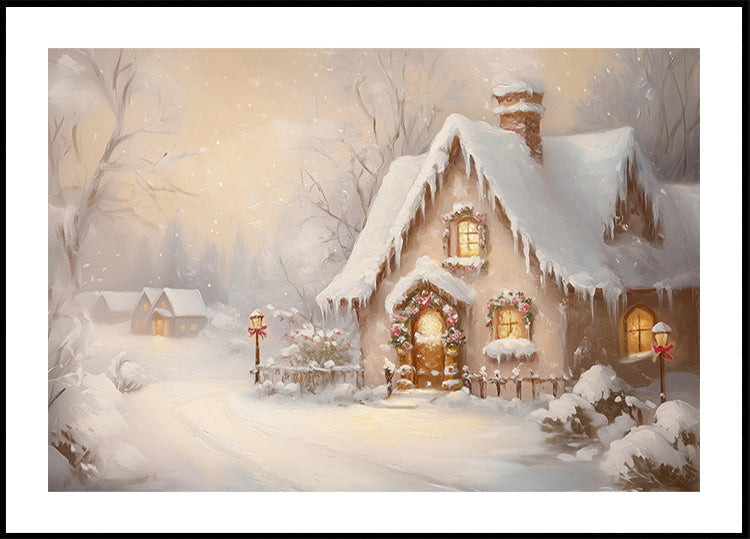 Snowy Cottage at Dusk Plakat