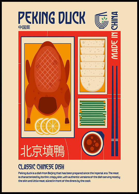 Poster con stampa di cibo giapponese con anatra alla pechinese