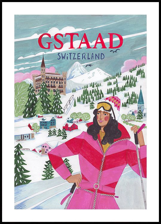 Poster di donna in viaggio a Gstaad, Svizzera