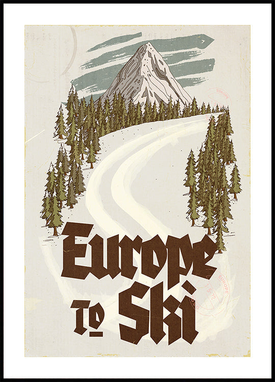 Poster di cartoline da viaggio vintage dall'Europa allo sci