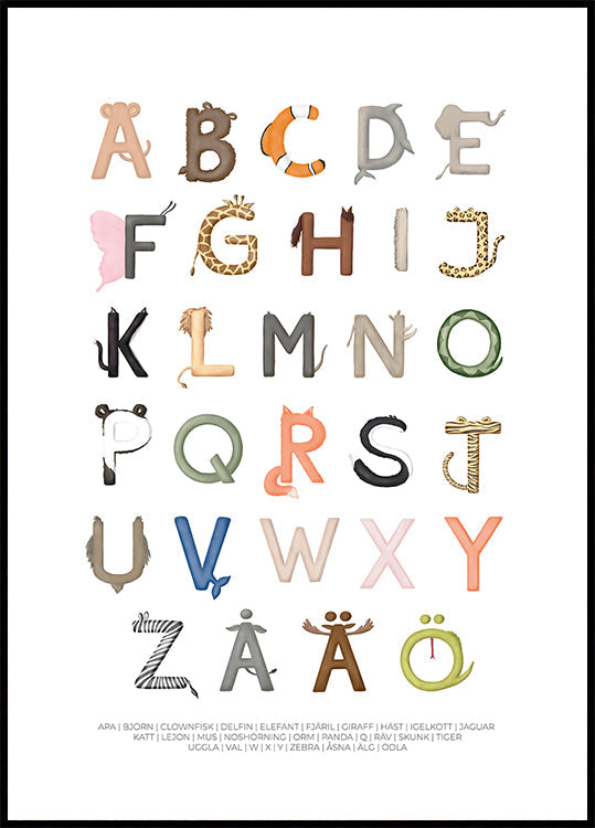 Poster di lettere di animali
