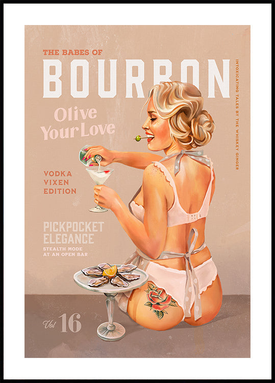 Bourbon Babe Vol 16 Poster vintage della ragazza pin up della vodka Martini