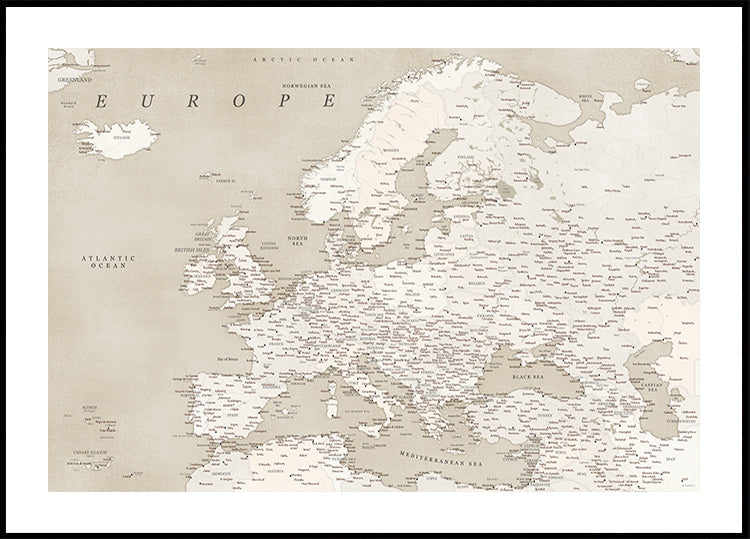 Mappa dettagliata dell'Europa dall'aspetto vintage (NUOVA)