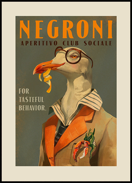 Poster vintage Art Deco Negroni di un gabbiano fantasia