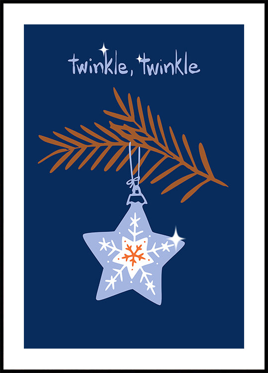 Poster blu con stella di Natale allegra scintillante