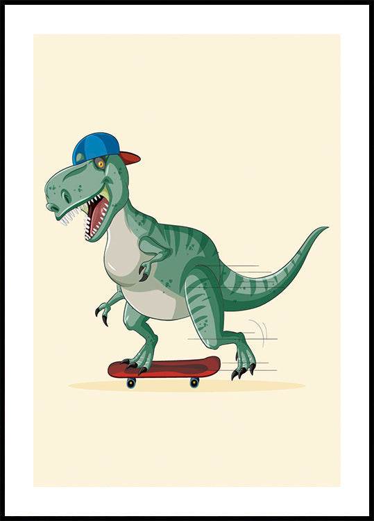 Skateboarding T-Rex Plakat - Posterbox.dk