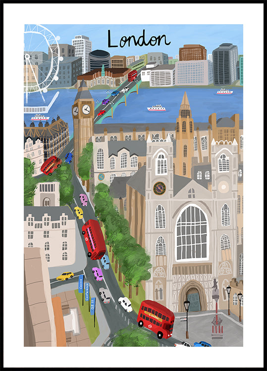 Poster della città di Londra con vista sul Tamigi e sul Big Ben dell'artista Carla Daly