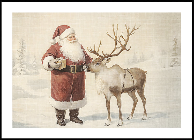 Santa Claus with Reindeer in Winter Wonderland Plakat