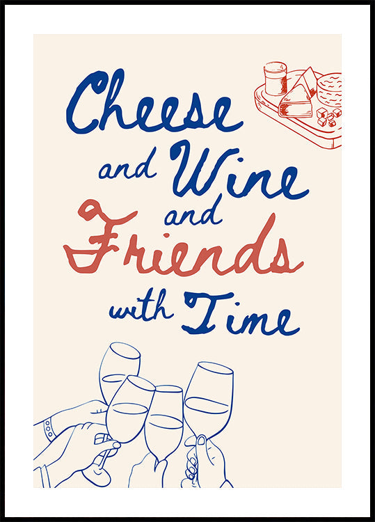Formaggio e vino..., testo + illustrazione Poster