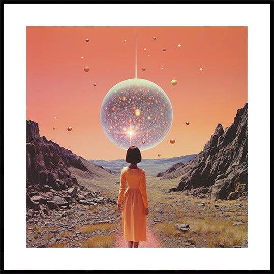 Un poster artistico con collage di discoteca spaziale