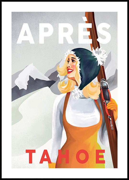 Apres Ski Lake Tahoe Poster vintage Pin Up Art