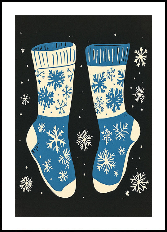 Calzini vintage maglieria blu su poster nero