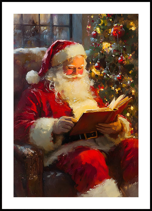 Poster di Babbo Natale che legge un libro