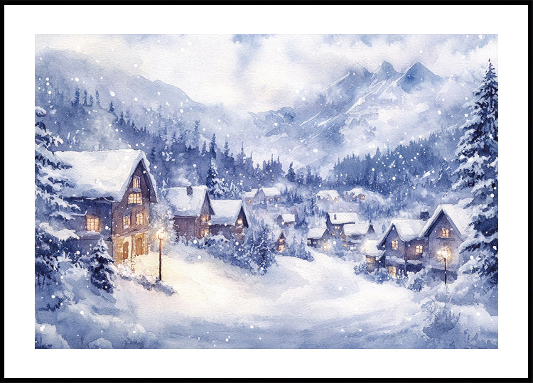 Poster acquerello Winter Mountain Village n. 2