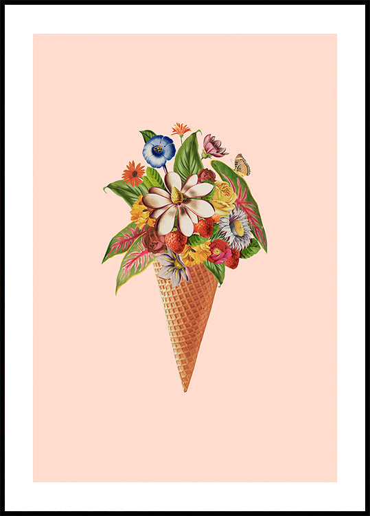 Poster di gelato rosa botanico