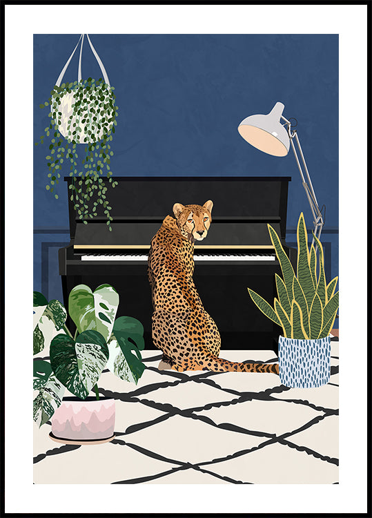 Poster di ghepardo che suona il pianoforte