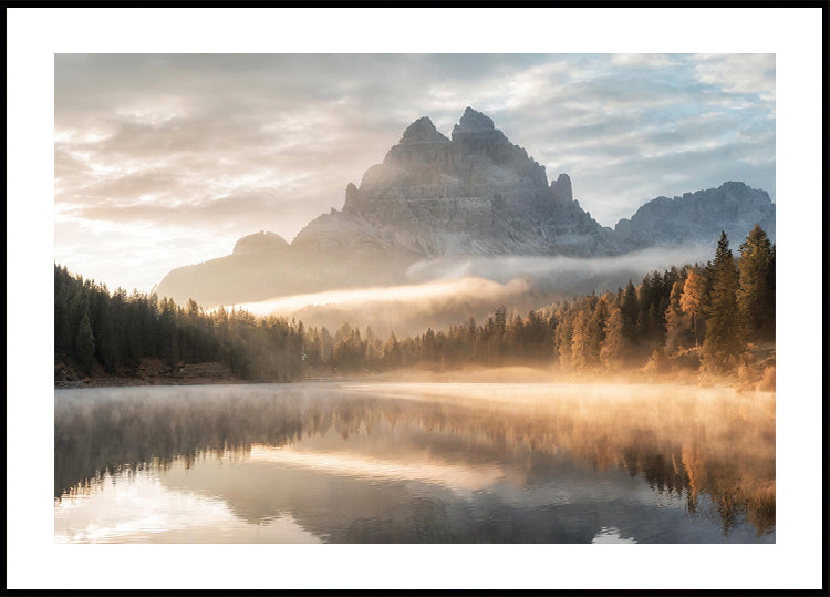 Manifesto del lago di montagna autunnale